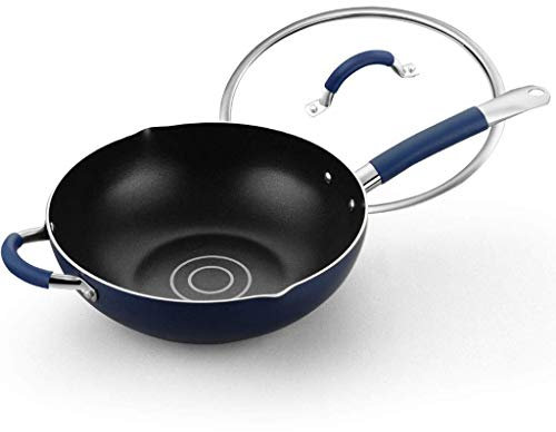 GAOAZHEN Wok - Nonstick Woks and Stir Fry Pans With Lid, Frying Basket Steam Rack, Nonstick Wok Pan