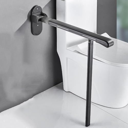 forestalk Toilet Grab Bar, Foldable Drop Down Hand Grips, Anti Slip Shower Assist Aid, Wall Mounted Toilet Support Bathroom Safety Handrails For Elderly Pregnant Women Disabled(Color:Black)