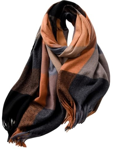 Lykofudi Schal Damen - Winter Warm Karierte Schals, Große Weiche Dicke Tücher Und Wraps Winterschal Damenschal Frauen Deckenschal Halstuch Mit Quasten 200×65 CM