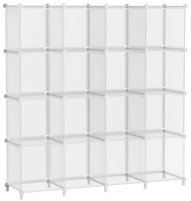 Kleiderschrank mit 16 Würfeln,Shelves, DIY Regal Würfel,Durchsichtig | PP Steckregal Kunststoff, Kinderregal, Spielzeugregal, Faltschrank, Shelves, Standregal,