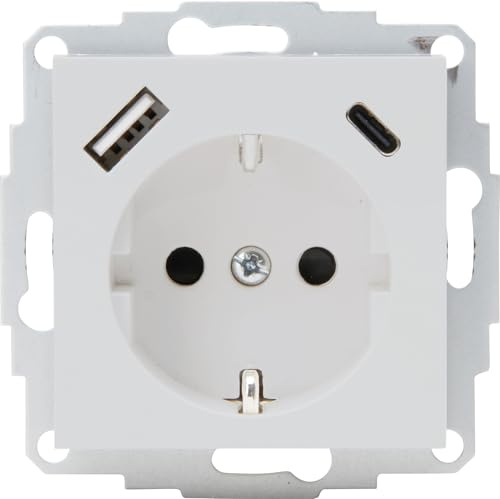 Kopp HK07 - Unterputz-Schutzkontakt Steckdose, USB A/C, Ausgangsstrom Ladebuchsen max. 3A, 5V, 55x55mm Abdeckungen,Nennstrom 16A, Bemessungsspannung 250V~, Farbe: grau matt