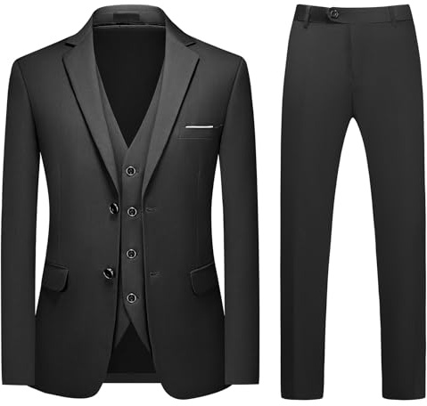 MODFUL Mens Suit 3 Piece Slim Fit Two Buttons Business Formal Tuxedo Blazer Waistcoat Trousers Wedding Set (Black, XS)