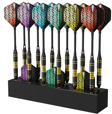 CyeeLife Portadardos, 12 Huecos para Dardos, 3 Ranuras para Aletas, Soporte para Dardos Compatible con Steel y Soft Darts, Accesorios para Dardos (Negro)