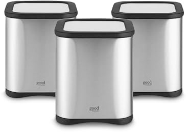 GF826190 Good Food in partnership with Tower Set of 3 Kitchen Storage Canisters for Tea, Coffee, Sugar and Other Loose Ingredients with Mirror Finish, 1.5L, Stainless Steel