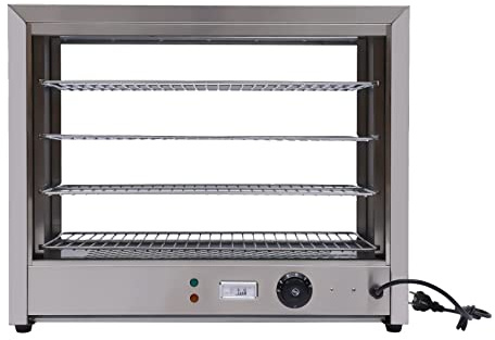 Warmhaltevitrine Gastronomie, 800W 4 Etagen Heiße Theke Warmhaltevitrine, 30-85°C Speisenwärmer Vitrine für Erhitzen Von Pizzen Torten Hamburgern