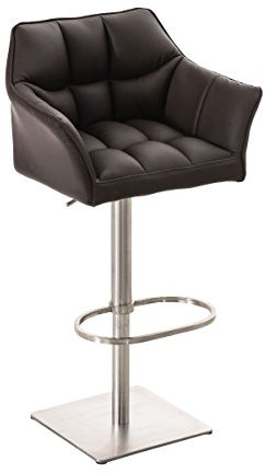 CLP Barhocker DAMASO mit Kunstlederbezug und hochwertiger Polsterung I Barstuhl mit Lehne I Höhenverstellbarer Tresenstuhl mit Fußstütze, Farbe:braun, Gestell Farbe:Edelstahl