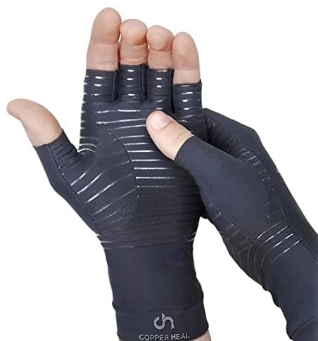 COPPER HEAL Arthritis Gloves Women & Men Pair - Highest Copper Infused Fingerless Compression Gloves Hand Warmers Wrist Supports Rheumatoid Arthritis Pain Relief carpal tunnel wrist splint glove golf