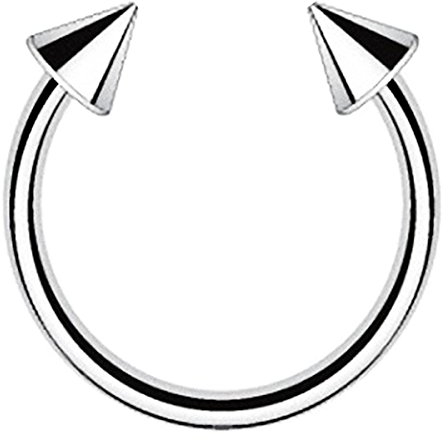 Piersando Piercing Hufeisen Septum Titan G23 mit Spikes Tragus Helix Nase Lippe Ohr Intim Nippel Augenbraue Brust Horseshoe Silber 1,6mm x 10mm x 4mm