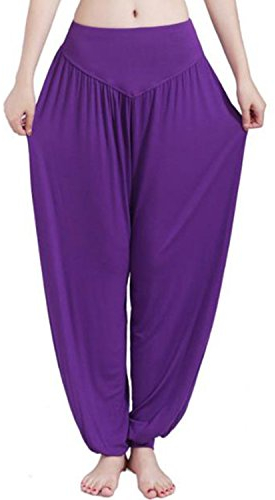 MEISHINE® Damen Modal Elastisch Haremshose Pluderhose Pumphose Ideal für Sport Yoga Tanz Jogging Dance (L, Lila)
