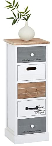 CARO-Möbel Kommode Salva Schubladenschrank Standregal Aufbewahrungsregal in weiß, Shabby Chic Vintage Look, 5 Schubladen