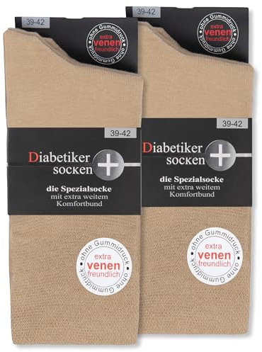 sockenkauf24 6 Paia Calze Diabetici senza Elastico 97% Cotone senza Cucitura Uomo & Donna (39-42 Beige)