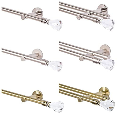 MDEKOR Gardinenstange 1 läufig 200 cm lang Silber Chrom Matt | Vorhangstange Ø 16mm Wandhalterung | Gardienenstangenset aus Metall mit Endstück Kristall | Einfache Wandmontage Gardinenstangen