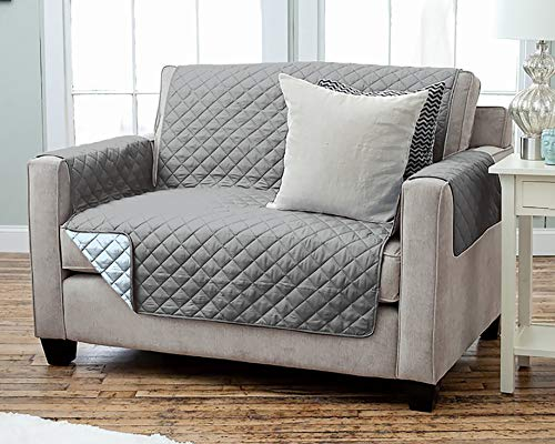 Kamaca Wende - Sesselschoner Sesselauflage Relax mit Armlehnen und Taschen Sessel Überwurf warm und weich zur Schonung der Polster Lehnenschutz zweiseitig verwendbar (2 SITZER ANTHRAZIT - HELLGRAU)