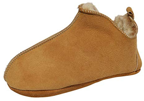 Hollert Lammfell Kinder Hausschuhe - Bali Mädchen & Jungen Fellschuhe mit weicher Sohle Cognac Schuhgröße EUR 25/26
