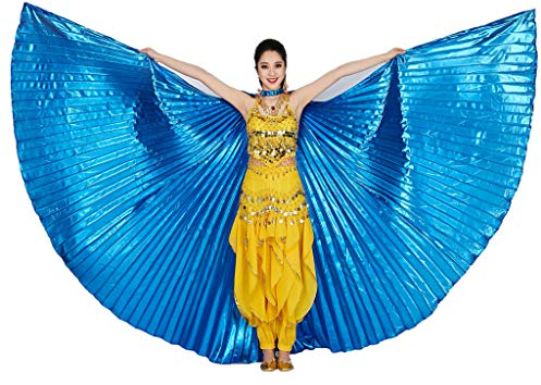 Wuchieal Bauchtänzerin Isis Wings Halloween Darstellende Angel Wings für Carnival Einschließlich Stöcke/Tasche (Dunkelblau, One Size)