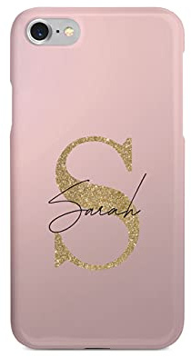 Tirita Personalised Initials Custom Hard Phone Case Compatible with iPhone 6 & 6s PRINTED GLITTER, NOT REAL GLITTER Fashion Stylish Monogram Gold Pink Ombre