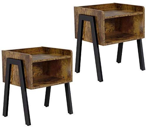 Yaheetech 2 x Tables de Chevet Industriel 46 x 35 x 52,5 cm Table d'appoint Vintage Tables de Nuit Rétro avec Compartiment Ouvert Bout de Canapé Bois pour Salon Chambre Couloir Bureau Montage Facile