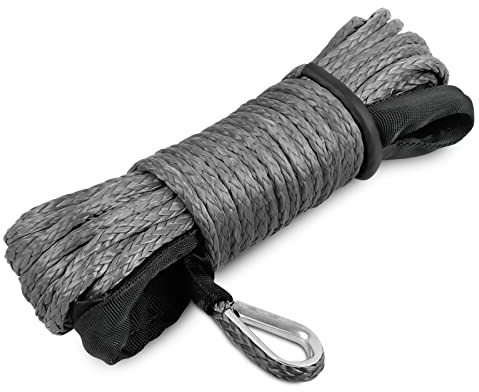 STEGODON Corde de treuil synthétique Ramsey de 0,6 cm x 15,2 m avec Manchon de Protection Noir pour VTT, UTV, Bateau, Corde de treuil synthétique Ramsey (Gris)