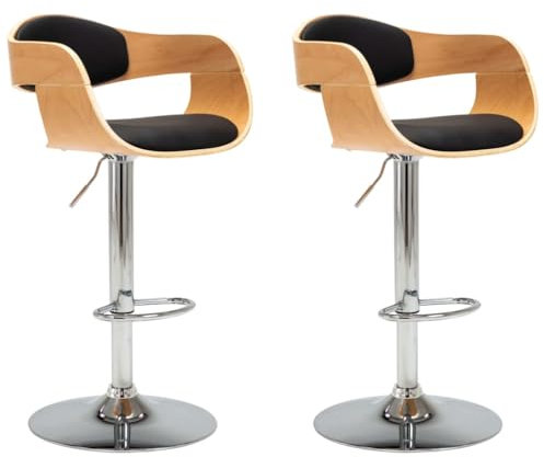 vidaXL 2X Bugholz Barstuhl Höhenverstellbar Barhocker Bistrohocker Küchenhocker Thekenhocker Tresenhocker Tresenstuhl Schwarz Kunstleder