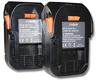vhbw 2X Batteries Remplacement pour AEG B1814, B1817G, L1830R, B1814G, B1817, L1815R, L1830, L1815, L1840R pour Outil électrique (3000 mAh, Li-ION, 18 V)