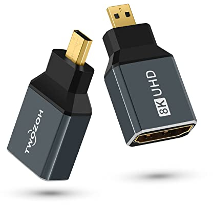 Twozoh 8K Micro HDMI Adapter (2 Stück), 2.1 Micro HDMI Stecker auf Standard HDMI Buchse Adapter Konverter, unterstützt 8K@60Hz, 4K@120Hz, 2K@240Hz