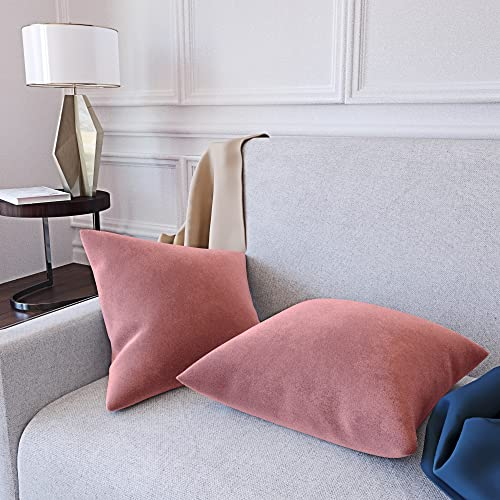 Set di 2 Federe Per Cuscini In Velluto Morbido e Resistente Copricuscini Per Divano Poltrona Soggiorno Arredo Arredamento Casa Design Moderno Elegante Cerniera Invisibile (40 x 40 cm, Rosa Marrone)