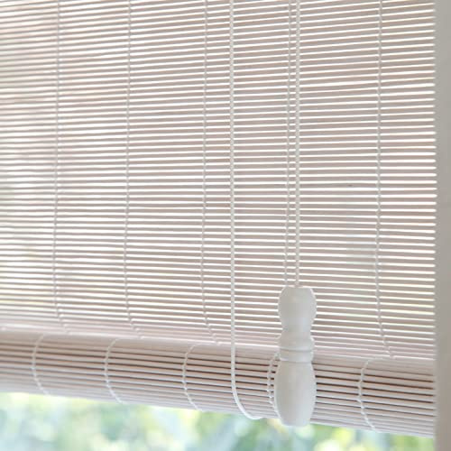 White Bamboo Roller Blind,Natural Roman Roller Shades,Light Filtering Roll Up Shutter,Wood Window Shades Blinds with Lift,Blackout Curtain for Indoor Home,Office,Kitchen,Custom (W110xH240cm/43x95in)