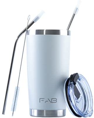 FAB | Vacuum Insulated Tumbler with Lid & Straw 560ml (20oz)| Reusable Stainless Steel Flask for Hot & Cold Drink | Iced Coffee Cup | Travel Mug | BPA Free - Cold Grey
