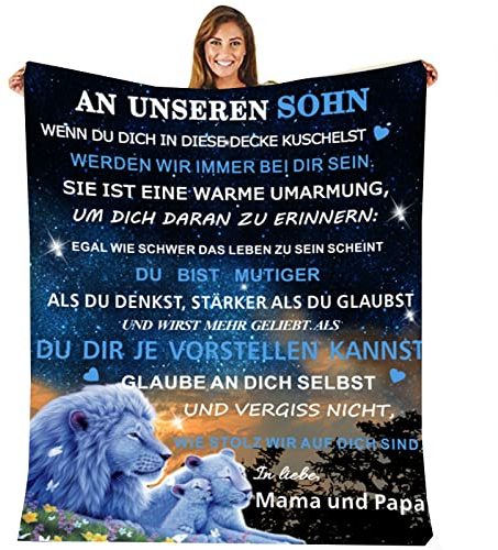 Personalisierte Decke Geschenk für Sohn Von Eltern, Kuscheldecke Flauschige An Unseren Sohn Von Mama und Papa, Brief Decken Geschenke Für Weihnachten Geburtstag Graduierung,18 Geburtstag Junge