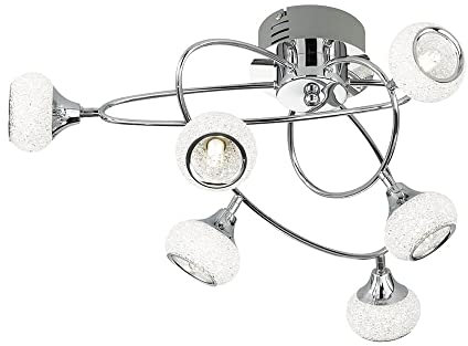 etc-shop Deckenlampe Lampe silber Deckenleuchte 6 Flammig Deckenlampen Schlafzimmer, Metall Glas, Fassungen 6x G9, DxH 57x28 cm