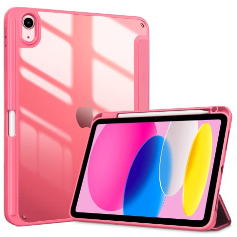 ProCase Hülle für iPad 10. Generation 2022 10,9 Zoll mit Stifthalter, Stoßfeste Smart Case Cover mit transparenter Rückseitenschale Schutzhülle Kompatibel mit ipad 10th Gen -Rosa