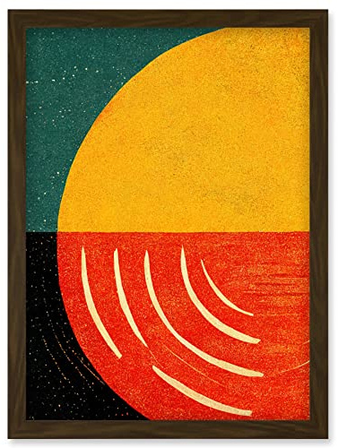 Wee Blue Coo Simple Bold Abstract Modern Painting Teal Mustard Coral Black Artwork Framed Wall Art Print A4