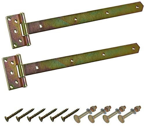 BRESKO Kreuzgehänge verzinkt T-Bänder Scharnier Torband Ladenband Türbänder Werfgehänge schwer 2er Set mit Schrauben (Gelb, 600x65x110x4 mm)