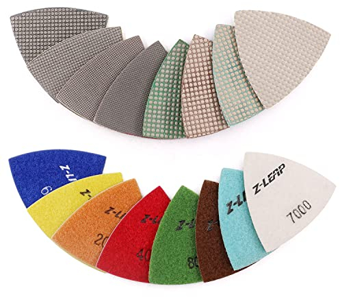 Z-LEAP Triangle Diamond Sandpaper Sheet Discs Sanding Pads for for Grinding Stone Glass Ceramic 3(80mm) Mix Grit/8pcs