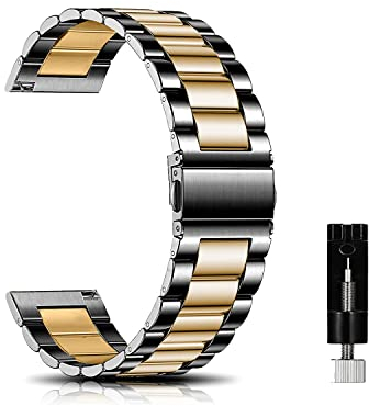 CeiBand Armband für 20MM 18MM 22MM, Metall Uhrenarmbänder, Unisex Edelstahl Uhrband Geeignet für Herren und Damen - Schwarz/Gold