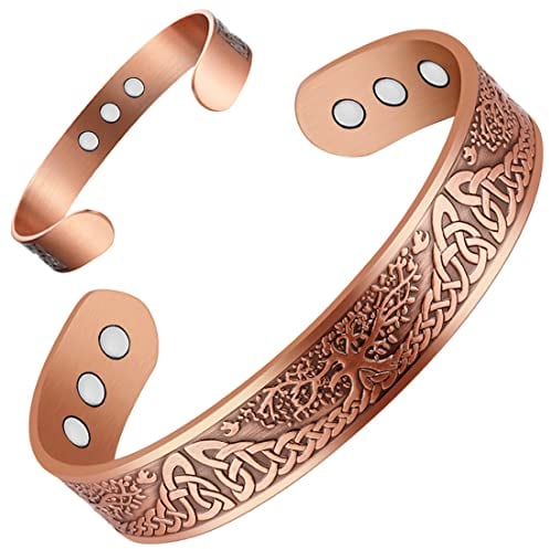 Vicmag Kupferarmband mit Magneten für Männer Ultra Stärke Kupferarmband Herren 99,99% Kupfer Einstellbare Größe mit Geschenk-Box (Lebensbaum Kupfer)