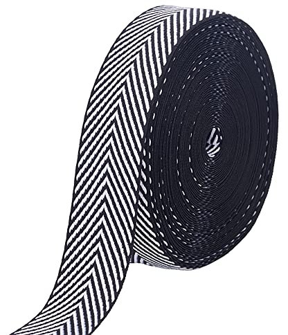 PandaHall Gestreiftes Band, 9.6 Yard, 1 breites Polyesterband, Schwarz-Weiß Gestreiftes Baumwollgewebe, Köperband, Fischgrätenband Für Rucksäcke, Handtaschen, Kleider, Gürtel, Hüte, Heimdekoration