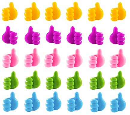Moguxb 30Pcs Thumb Adhesive Hooks Cable Organizer Clips Multi-Purpose Hooks for Bathroom Kitchen Office Cable & Wire Management