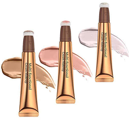 Ofanyia Flüssiger Highligher, Rouge-Konturstab, flüssiger Gesichts-Concealer-Konturstab mit Kissen-Applikator, hohe Deckkraft, cremig, konturiert, 3 Stück
