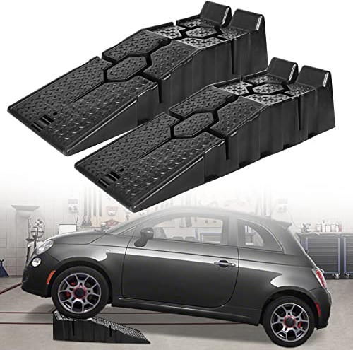 TRMLBE Set di 2 rampe di carico in plastica per auto, 90 x 33 x 22,5 cm, portata massima 2,5 T, superficie antiscivolo, colore: nero