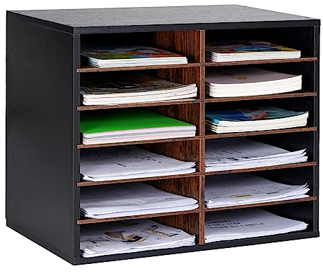 GUUSII HOME Ablagefächer Stapelbar Ablage Schreibtisch Dokumentenablage Schreibtischablage Büroablage Ablagefach Briefkorb Briefablage Stapelsysteme Aktenablage Bürobedarf Ablagen 12 Fächern(schwarz)