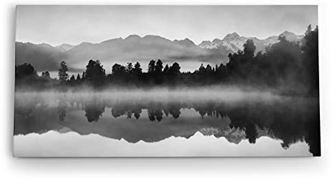 Paul Sinus Wandbild 120x60cm See Berge Landschaft Schwarz Weiß Bäume