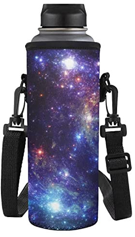 NETILGEN Water Bottle Cover Bag Pouch Neoprene Sleeve with Adjustable Shoulder Strap for Protect Glass Sports Bottle Holder for 500ML-750ML Bottles, Galaxy