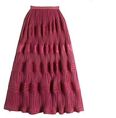 Gonne A Ruota,Gonna Longuette in Chiffon con Volant da Donna Fucsia Elastico A Vita Alta Gonna A Pieghe Irregolare Tinta Unita Estiva A-Line Swing Increspato A Strati Gonne Lunghe per Ragazze Ladies