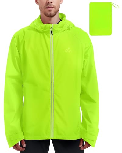 ATLASLAVA Regenjacke Herren Wasserdicht Fahrradjacke Leicht Faltbare Atmungsaktiv Kapuze Outdoor Zum Laufen Wandern Yellow L
