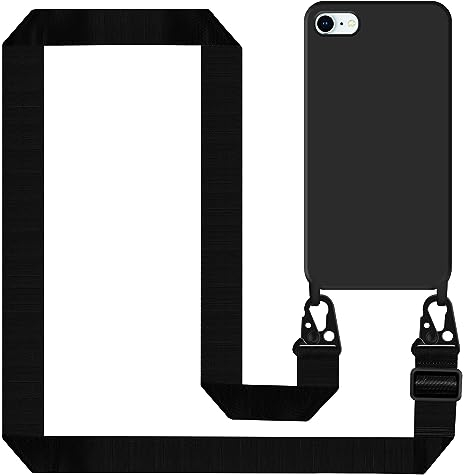 Handyband für iPhone SE 2020/2022/iPhone 7/iPhone 8 Hülle mit Band, Handyhülle iPhone 8 Case Silikon mit Kette Stoßfest Schutzhülle mit Weichem Mikrofaser-Innenfutter, Kordel zum Umhängen, Schwarz