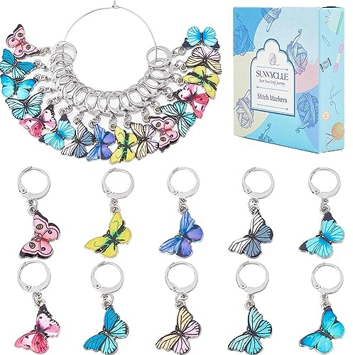 SUNNYCLUE 1 Box 20 Stück Maschenmarkierer Niedliche Schmetterlings Karabinerverschluss Charms Häkelstichmarker Abnehmbare Strickstichmarker Metall Häkelmarker Zum Nähen Weben Stricken Einfädeln DIY H