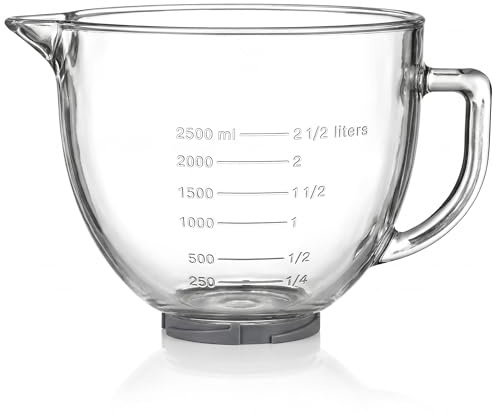 Mixing Bowl Fit KITCHENAID 4.5/5 QT Tilt-Head Stand Mixer, Large Glass Bowl, Batter Bowl with Handle and Measurement Markings, Dishwasher Microwave and Fridge Safe