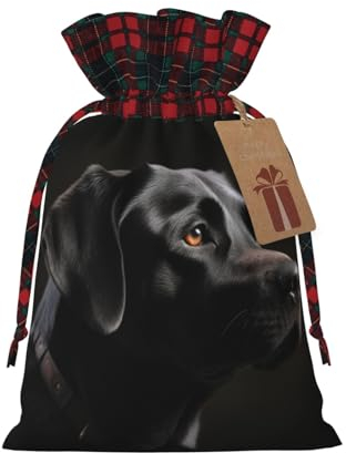 Schwarzer Labrador-Druck Weihnachten Kordelzug Geschenktüten Wiederverwendbare Geschenktüten Sackleinen Kordelzug Taschen Xmas Geschenk Tasche Für Hochzeit Weihnachten Neujahr Geschenk