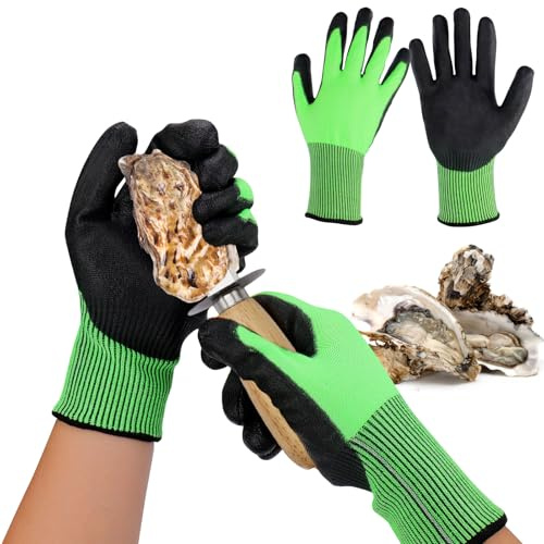 Palksky Gants d'écaillage d'huîtres, protège-mains, kit d'ouvre-huître, facile à utiliser, outil de fruits de mer (vert/noir)
